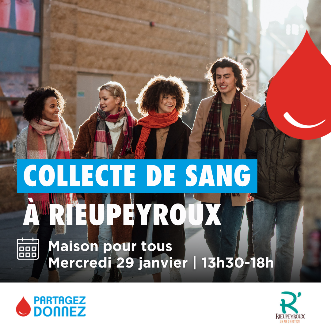 Lire la suite à propos de l’article Don du sang : collecte le mercredi 29 janvier 2025 à Rieupeyroux.